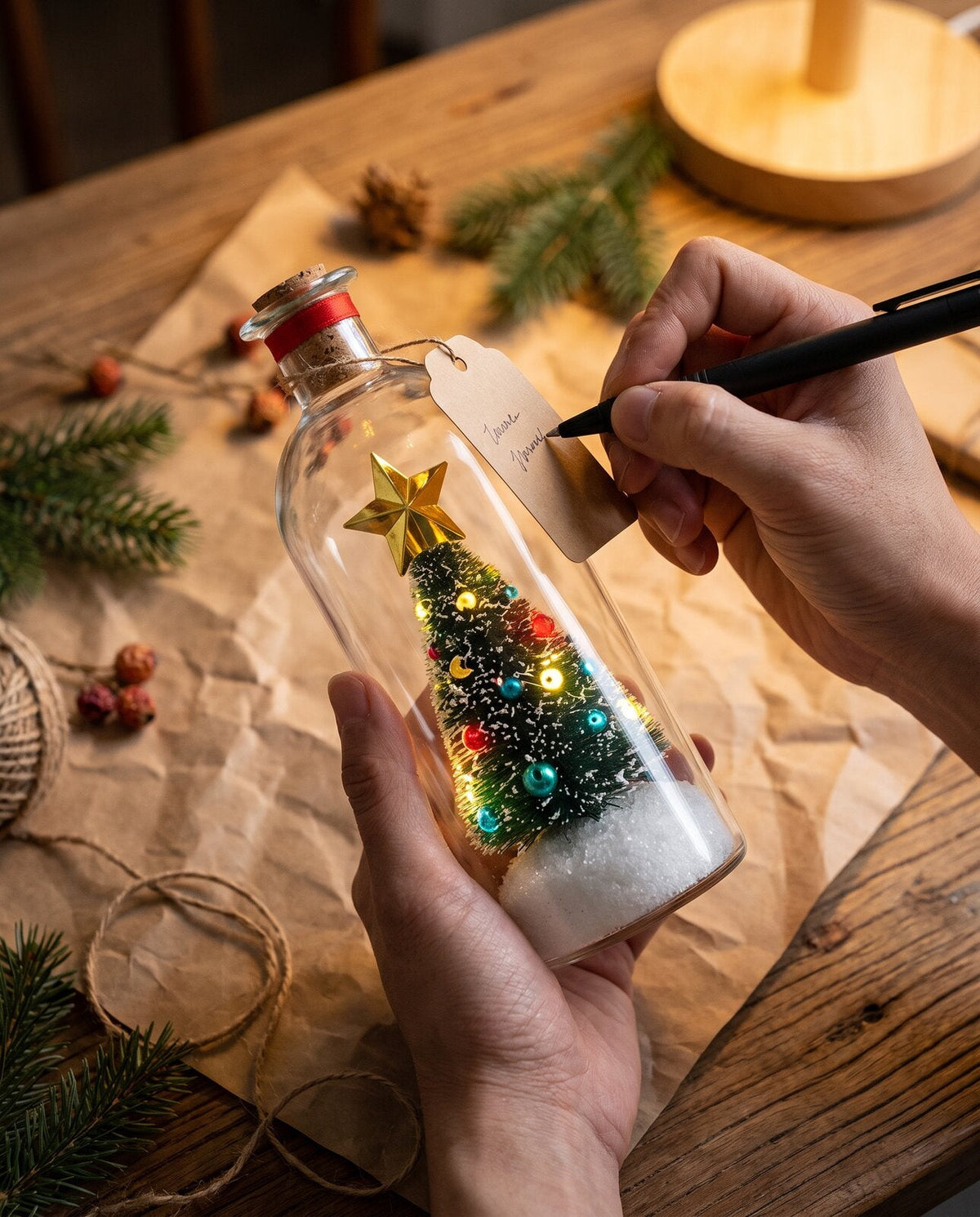 Writing a message on the gift tag